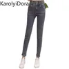 Big Code Jeans pour femmes été coréen pantalon à neuf points pantalon taille haute crayon mince pieds amincissants 210520
