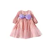 Spring Girls Big Bowknot Party Dress Fashion Födelsedag Mesh Patchwork Princess Formella Klänningar 210508