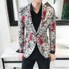 Erkek Takım Elbise Blazers Gül Çiçek Jakarlı Blazer Erkekler Desen Suit Ceket Iş Nedensel 2021 Slim Fit 2 Düğme Düğün Parti Balo