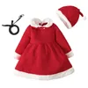 Julkostym Barnkläder Tjejer O Neck Långärmad Velvet Princess Klänning Hög midja Santa Claus Cosplay Klänning Tjejkläder G1026