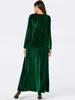 9142 comfortable large women's green plant embroidered long sleeve round neck Arab casual golden velvet dress