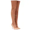 Boots Brown Suede Stiletto Stitching Pointy Toe Over The Knee Ladies Winter Side Zipper Belt Buckle Thigh High Long