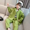 女の子服ソリッドジャケット+春秋カジュアルスタイルトラックスーツキッズ6 8 10 12 14 210527