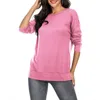 Femmes T-shirt pleine longueur manches régulières col rond couleur unie Style décontracté coupe ajustée mode 210522