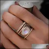 Cluster Rings Jewelry Sier Gold Rose Color Shining Rinestone For Women Girls Gifts Irregar Natural Stone Moon Shape Ring Drop Delivery 2021