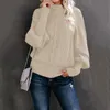 여성 솔리드 컬러 뜨개질 스웨터 패션 트렌드 긴 소매 Turtleneck 느슨한 풀오버 탑스 디자이너 여성 겨울 캐주얼 바닥 스웨터