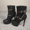 Fatti a mano 2022 eleganti fatti a mano da donna stiletto tacco alto stivaletti rivetti borchie piattaforma sexy partito prom stivaletti moda sera scarpe nere D738