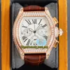 TWF TORTUE XL 62020X6 Japonya Miyota Quartz Kronograf Erkekler İzle Beyaz Roman Markerleri Dial Buzlu Elmaslar Kahretsin Kahverengi Deri Str6414232