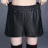 Shorts das mulheres Pu bolsos de couro de cintura alta Mulher 2021 Primavera Primeira Plus Tamanho 5XL Calças Curtas Casual Streetwear Feminino Cant Y64