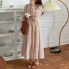 early autumn romantic French elegant floral print dress wild retro maxi es for women summer 210429