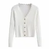 Vår sommar Ly Kvinnor Cardigans Vit Fashion Slim Ladies Stickad Sweater V-Neck Långärmad knappar 210520