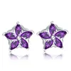 Pendientes de plata esterlina Stud Purple Crystal Flower Zircon Diamond Pendiente para mujeres Aniversario Regalo 18K Gold Blanco Chapado