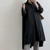 [EWQ] Antumn New Fashion Korean-style Women's Solid Turn Down Collar Knee Length Long-sleeved Loose Shirt Dress Ladies 210423