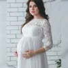 Lace Maternity Dresses Maternity Photography Props Kvinnor Lång Maxi Klänning Sexig Klänning Spets O-Neck Graviditet Klänning 845 V2