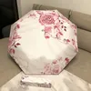 Luxury czarno -biały składany parasol prosty styl litera Big Floral Rhinestone okrągły uchwyt parasolas5426849