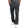 Men's Sports Casual Loose Fleece Sweatpants Solid Color Baggy Jogger Longe Pants Multi Pocket Straight Pants P0811