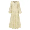 Casual Klänningar Höst Vinter Blommig Chiffon Lång Klänning Kvinnor V-Neck High Waist Slim Vintage Elegant Robe Maxi Big Hem Vestidos Femme