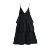 Herfst zwart sexy ruche midi jurken voor vrouwen elegante jurken patchwork jurk vrouw dunne riemen mouwloze dames vestidos 210430