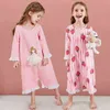 Girls Nightdress Pajamas Spring Kids Pijamas Pink Cartoon Princess Long-Sleeved Pyjamas For Children 3-12 Years 211109