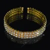 Full Rhinestone 3 Row Silver Golden Plated Crystal Women's Armband och Bangles Bröllop Brudsmycken Bangle INTE22