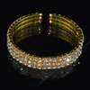 الكامل Rhinestone 3 Row Silver Golden Crystal Women's Women's Procelets and Barkles Wedding Bridal Jewelry Bangle Inte22