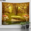 Tapestries Dream Forest Printed Tapestry Magic Tree Mushroom Butterfly Fairy Family Decoration Wall Hanging Deken