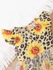 Baby Leopard Sunflower Print Contrast Mesh Flutter Mouw Jurk Zij