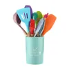 Creative Silicone Cooking Utensils Conjunto de non-stick Spatula Shovel Wooden Handle Tools com caixa de armazenamento Acessórios de ferramentas de cozinha