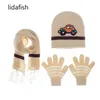 Ledafish 3pcs Ny baby hatt halsduk handskar uppsättning vinter knitte flickor och pojkar barn utomhus varma tecknade barnmänniska