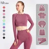 2/3PCS SeamlWomen Yoga Set Vêtements d'entraînement Vêtements de sport FitnLong Sleeve Crop Top Taille haute Leggings Costumes de sport X0629