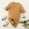 Primavera e Outono Bebê Bonito Urso Design Marrom Longa-manga Uma Peças Jumpsuit Boy Roupas 210528