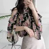 Pullover Floral Loose Chiffon Blouse Kvinnor Sommar Off-Shoulder Shirt Kortärmad Kläder Blusas Mujer de MODA 14370 210508