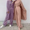 Ethnische Kleidung Eid Plain Frauen Tops mit Hose Arabisch Türkisch 3 Stück passende Set Muslimische Frau Kimono Abaya Dubai Modest Outfit