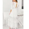 VÄRDE 2021 SUMMER BOHO Women Maxi Dress Half Sleeve Split White Lace Long Tunic Beach Dress 210320