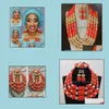 Kolczyki Naszyjnik Zestawy Biżuterii Oryginalne koraliki Koralowe Nigerii Wedding African Bold Oświadczenie Zestaw Chunky CNR693 C18122701 Drop Dostawa 2021