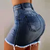 Denim kjol kvinnor mode hög midja dragkedja mini hip jean s sommar rippade tvättade korta damer shorts kjolar 210619