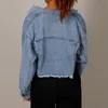 Autumn Denim Cropped Jacket Female Pockets Hole Short Jean Ladies Fashion Button Casual Solid Coats