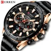 CURREN Fashion Sport Chronograph Men's Watch Stainless Steel Band Wristwatch Big Dial Quartz Watches with Luminous Pointers 210517