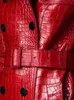 Lautaro الخريف طويل الأحمر طباعة الجلود خندق معطف للنساء حزام مزدوجة الصدر أنيقة نمط بريطاني الأزياء 210909