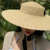 Big Lated Wide Brim Straw Cappello per le donne Cappelli da spiaggia lungo nastro Ledies Beach Dress Up Summer Sun Visor Caps 210608