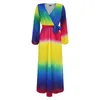 Casual Dresses Tie Dye Chiffon Long Dress Autumn Fall Women African Fashion Sashes Golvlängd Plus Size Maxi 5XL Party Beach Vestido