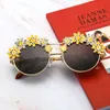 Sunglasses Diamond-studded Color Big Round Frame Men's And Women's Same Style Large Sunflower Plate