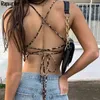 Summer Streetwear Leopard Print Tank Tops Women Sexy Outfits Sleeveless Cross Lace Up Backless Bralette Crop Top Heat 210510