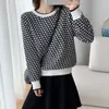 Women Geometric Khaki Knitted Sweater Casual Houndstooth Lady Pullover Female Autumn Winter Retro Jumper C-272 211018