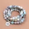 Bracciale da donna con perline, fili, perline di amazzonite satinate opache con collana Lotus OM Buddha Charm Yoga Mala