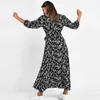 Vintage imprimé fleuri Maxi Robe femmes Boho trois quarts manches longues ceintures col rabattu chemise décontractée es Robe 210515