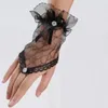 NOUVEAU Mariée Gants De Mariage Dentelle Dentelle Dentelle Fille Courte Fils Black Bow Gants Femmes Vintage FishNet Ruffle Gant de poignet