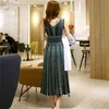 Yaz Moda Ekose Örme Elbise kadın Seksi Kolsuz V Yaka Yelek A-Line Ofis Bayan Zarif Uzun 210506