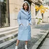 Décontracté bleu clair automne hiver femmes longues parkas chaud à capuche à manches longues femme veste haute rue doudounes 210422