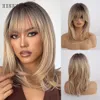 Ombre Brown Blonde Synthetic Wig for Women Natural Layered Cosplay Daily Wig with Bangs Heat Resistant Medium Lengthfactory dir